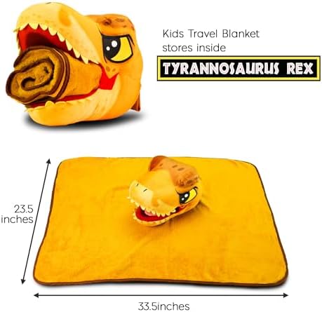 Jurassic World Dinosaur Head Armrest Buddy Stuffed Plush Traveling Toy with Blanket 13” - Kids Ultimate Travel Pillow Companion Set (T Rex) - Image 4