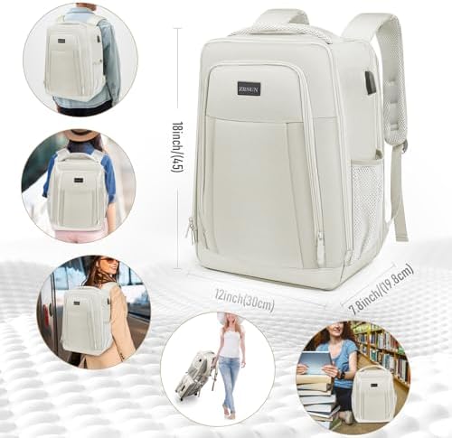 Travel Backpack, Business Anti Theft Slim Sturdy Laptops Backpack with USB Charging Port, Water Resistant College School Laptop Bag for Men & Women Fits 15.6 Inch Notebook (Beige) - Image 5