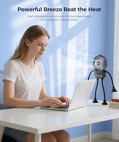 Freestyle Small Robot Fan, Fun Desk Fan with Suckers, Rechargeable Portable Fan and Phone Stand 2 in 1 for Office, Travel and Cars, Black - Image 2
