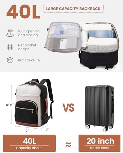 LOVEVOOK Travel Backpack for Women,40L Carry On Backpack for Airplanes,17.3 Inch Laptop Personal Item Travel Bag - Image 3