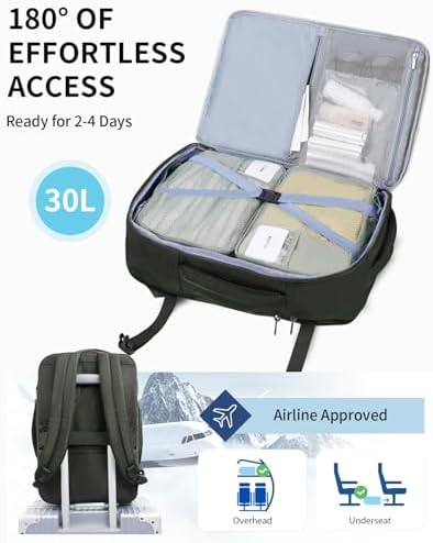 ECOHUB Carry On Travel Backpack, Expandable Airlines Personal Item Bag 18x14x8, Water Resistant 17 inch Laptop Backpack Flight Approved, 12 Pockets 30L Work Backpacks with Wet Pocket & Cable Slot - Image 2