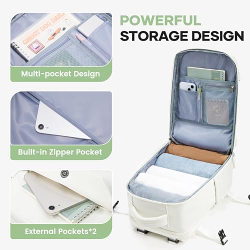suwasp Travel Backpack for Women Men, 25L Carry on Backpack with Shoe Compartment, Flight Approved Personal Item Travel Bag Water Resistant Laptop Backpack Fits 14" Laptop, Beige - Image 4