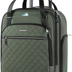 EMPSIGN Underseat Carry On Wheeled - 16" Carry on Bag with Wheels Multi-functional Lightweight Rolling Bag Overnight Weekender Small Suitcase for Women Men Travel Business, Army Green