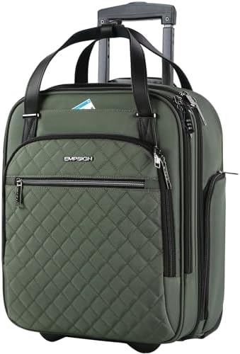 EMPSIGN Underseat Carry On Wheeled - 16" Carry on Bag with Wheels Multi-functional Lightweight Rolling Bag Overnight Weekender Small Suitcase for Women Men Travel Business, Army Green
