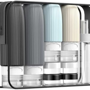 Travel Size Toiletries (18 Pack), TSA Approved Silicone Containers jar Kit, Airplane Essentials Toiletry Bottles Bag, Leak Proof Refillable Accessories for Conditioner, Shampoo, Lotion & Body Wash