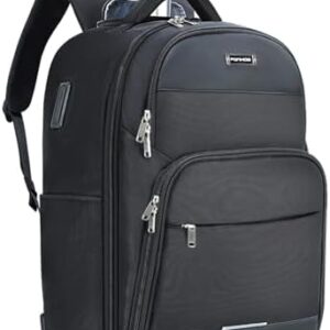 Rolling Backpack, 30L Travel Laptop Backpack with Wheels, 15.6 Inch Roller Carry on Luggage with USB Charging Port, Flight Approved Personal Item Wheeled Suitcase for Men Women Adults, Black