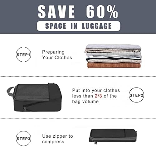 BAGAIL 4 Set/6 Set/8 Set Compression Packing Cubes Travel Accessories Expandable Packing Organizers (Half Mesh, 6-Black) - Image 4