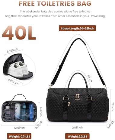 LOVEVOOK Travel Duffle Bag, 40L Weekender Overnight Bag with Toiletry, Quilted Carry On Bags with Shoe Compartment, Gym Duffel Bags with Wet Pocket for Women, Hospital Bags for Labor and Delivery - Image 4