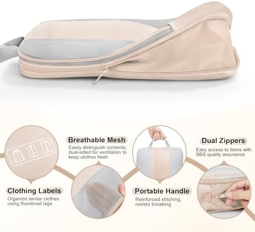 OlarHike 10 Set Compression Packing Cubes for Travel Women Mom,Luggage Clothes Storage Gifts for Travelers,Airplane/Cruise/Car/Train Travel Essentials,Compressible Expandable Saver Space Bags(Beige) - Image 6