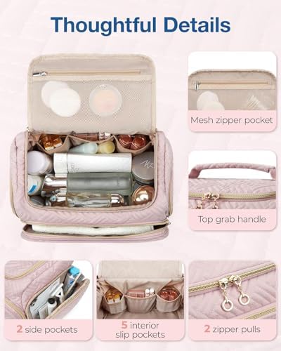 BAGSMART Travel Toiletry Bag, Large Wide-open Travel Bag for Toiletries, Makeup Cosmetic Travel Bag with Handle - Image 3