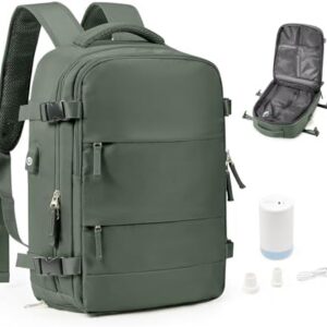 Vacuum Backpack Travel Laptop Backpacks For Women Men Carry On Backpack With Vacuum Compression Bags Seal Packing Personal Item Travel Bag Airback Backpacks With Pump Olive Green