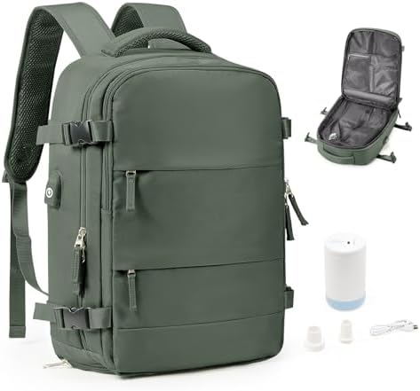 Vacuum Backpack Travel Laptop Backpacks For Women Men Carry On Backpack With Vacuum Compression Bags Seal Packing Personal Item Travel Bag Airback Backpacks With Pump Olive Green