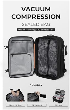 AirVault Vacuum Seal Travel Backpack 60L - Expandable Air Compression Vacuum System, Airback, Vacpack, Water-Resistant, Carry-On with TSA Lock Fits 19" Laptop, Backvac (Black) - Image 2