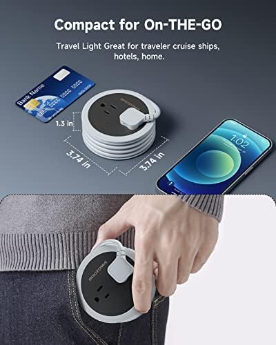 Travel Power Strip with USB Ports, 4 FT Winding Flat Plug Extension Cord with 4 AC Outlets, 3 USB (1 USB C), Portable Power Strip, Compact for Travel, Dorm Room, Cruise Essentials, Travel Gear, Grey - Image 4