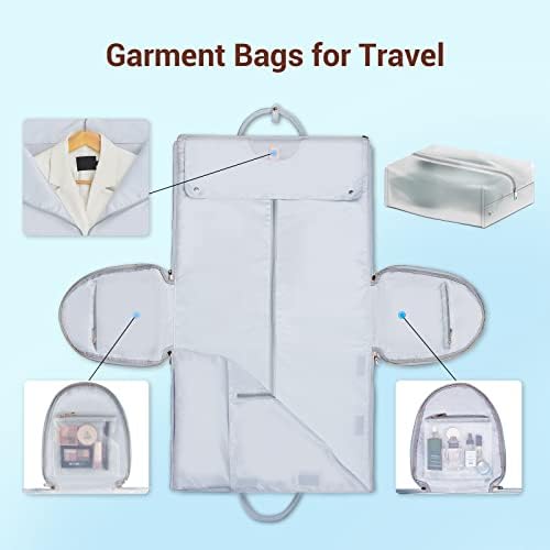 Garment Bags for Travel, Convertible Suit Travel Bag for Women, Stylish Carry On Garment Bag with Toiletry Pocket, Shoulder Strap and Shoes Compartment, 2 in 1 Foldable PU Leather Duffle Bag, Blue - Image 4