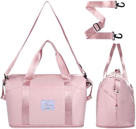 Travel Duffel Bag - Large Shoulder Weekender Overnight Bag, Carry on Bags with Wet Pocket, Waterproof Expandable Duffel Bags with Trolley Sleeve for Sports Travel Gym, Pink - Image 2