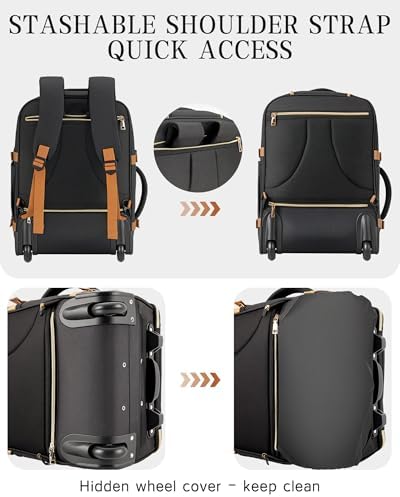 Carry On Backpack with Wheels for Adults, Airline Approved Rolling Backpack for Women, Foldable Bottom Travel Laptop Backpack - Image 4