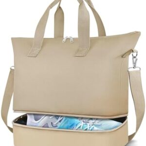 Duffel Bag for Women Men,Carry-On Weekender Overnight Bag with Shoe Compartment for Travel,Personal Item Gym Sports (Khaki)