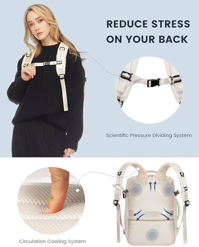 LOVEVOOK Travel Backpack For Women,40L Carry On Backpack Flight Approved,TSA Personal Item Travel Bag Fits 17 Inch Laptop,Business Weekender Overnight Daypack with Toiletry Bag and Cube,White - Image 7