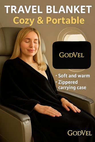 Travel Blanket and Pillow Set 2 in 1- Soft Fleece Throw Blanket with Portable Carry Bag - Perfect for Airplane, Car, and Camping, Travel Essentials- Black. - Image 8