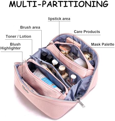 BOYATU Travel Makeup Bag for Women: Cosmetic Organizer Bag with Compartments - Leather Make up Bags Set of 3 Pink - Image 7