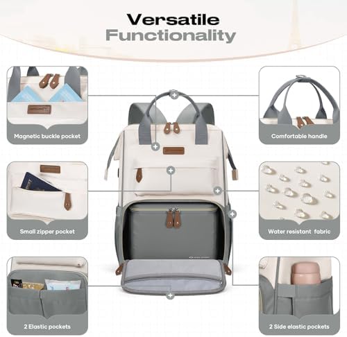 Maelstrom Travel Backpack for Women Men,Laptop Backpack Fits 15.6-17.3 Inch Laptop, Nurse/Teacher/Work Bag with Insulated Lunch Box,Water Resistant Carry On Backpack,Gray-Beige - Image 3