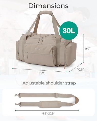 BAGSMART 4-IN-1 Gym Bag for Women,TSA Lightweight Duffle Bag for Travel with Shoe Compartment & Wet Pocket, 30L Carry On Weekender Bags for Women,Water Resistant Travel Duffel Backpack,Camel - Image 7