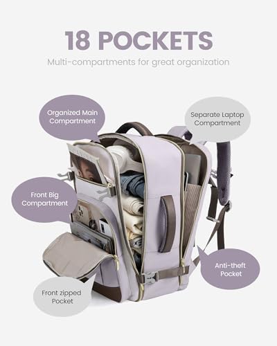 LOVEVOOK 40L Travel Backpack for Women & Men - 17.3 Inch Carry On Backpack & Personal Item Backpack for Airlines, Spacious and Durable Design, with 3 Packing Cubes - Image 4