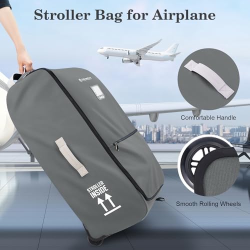 Stroller Bag for Airplane, Stroller Travel Bag Compatible with UPPAbaby Vista, Vista V2, Cruz V2, Rolling Wheel Bag with Storage Pocket, Multiple Handles, Luggage Tag for Flight Travel, Grey - Image 8