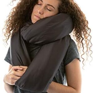 Travel Pillow and Polyester Blanket, 3 in 1 Breathable Square Pillow/Infinity Pillow/Micro Fleece Polyester Blanket for Comfort on Airplane, Car, Bus, and Home - Black
