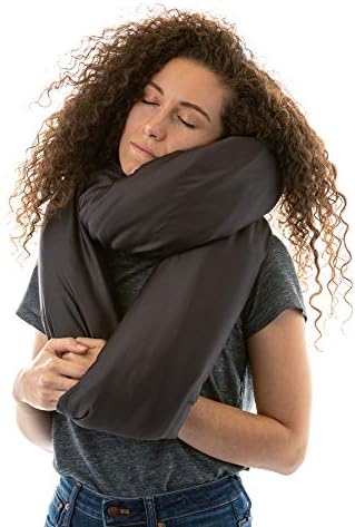 Travel Pillow and Polyester Blanket, 3 in 1 Breathable Square Pillow/Infinity Pillow/Micro Fleece Polyester Blanket for Comfort on Airplane, Car, Bus, and Home - Black