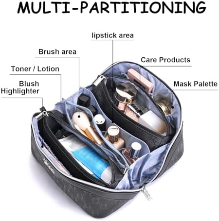 BOYATU Travel Makeup Bag for Women: Cosmetic Organizer Bag with Compartments - Leather Make up Bags Set of 3 Black - Image 7
