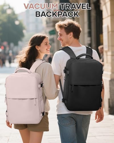 Vacuum Travel Backpack with Pump for Women,Airback Personal Item Carry on Backpacks Flight Approved 18x14x8 inches for Men,Laptop Waterproof Work Compression bags Casual Daypack,Pink. - Image 9