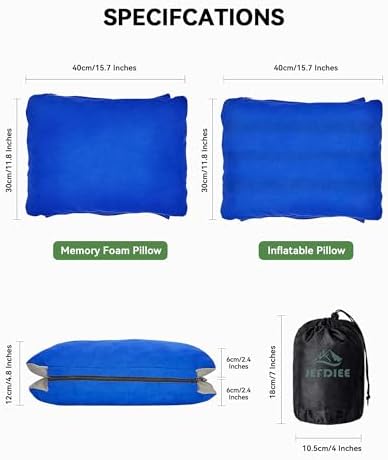 JefDiee Inflatable Camping Lumbar Pillow with Memory Foam and Washable Cover Travel Pillow for Airplanes, Camping (Blue M) - Image 6