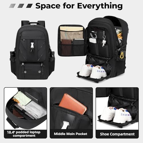 18.4 Inch Large Travel Backpack with Shoe Compartment,80L Water Resistant Anti Theft Backpacks with USB Charging Port,Carry on Flight Approved Laptop Bag Multiple Compartments,for Men Women - Image 8
