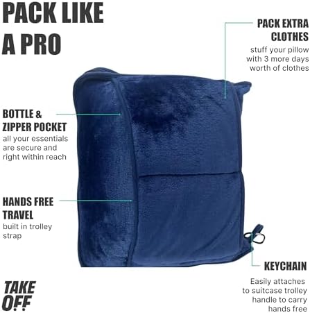 TAKE OFF All-in-One Travel Blanket and Pillow - Super Soft Microfiber Fabric, 3 Day Clothing Storage with Secure Zipper Pockets Keep Valuables Safe, Hand Free Trolley Holder, Ultimate Travel Accessory - Image 3
