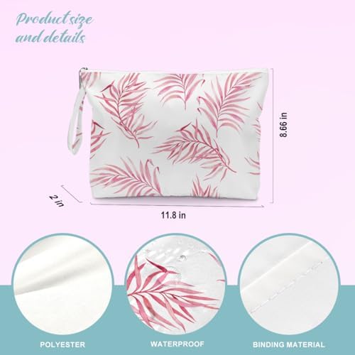 BELLOWDEER Beach Bags for Women, Wet Bag Cosmetic Bag, Pool Waterproof Shoulder Tote Bags, Pocket Zipper Summer Travel Essentials, Gifts for Women Birthday - Pink Palm Leaves (2-Piece Set) - Image 3