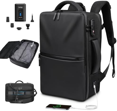 Zurligi Vacuum Backpack Travel - Expandable Vacuum Compression Backpack with Pump, Airback Vacpack, Water Resistant, TSA Lock