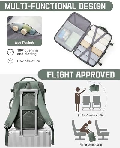coofay Travel Backpack for Women Men Carry on Backpack for Travel Backpack Carry on Flight Approved Personal Item Travel Bag Carry on Luggage Mochila de Viaje Green - Image 4