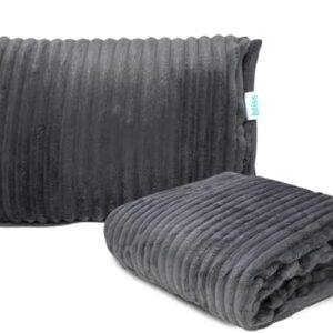 Bliss Faille Travel Pillow Blanket - 2-in-1 Lightweight Compact Airplane Camp Pillow and Blanket Set for Travelling, Size Large, Dark Grey