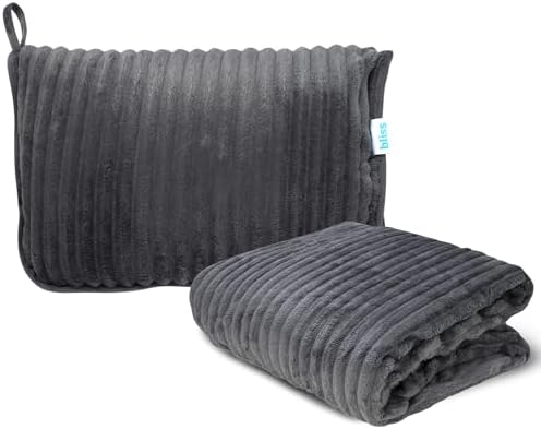 Bliss Faille Travel Pillow Blanket - 2-in-1 Lightweight Compact Airplane Camp Pillow and Blanket Set for Travelling, Size Large, Dark Grey