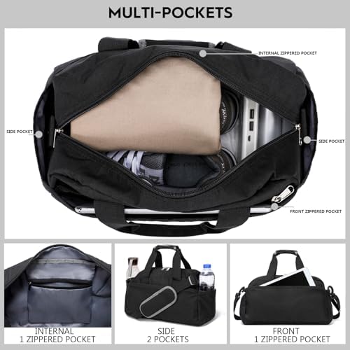 14 inch Small Gym Bag for Women & Men, Mini Duffel Bag for Travel Sports Lightweight Carry On Bag, Black - Image 2