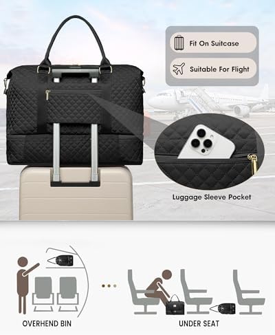 Women Weekender Travel Duffle Bags: Duffel Overnight Bag with Shoe Compartment Large Carry on Tote Bag Toiletry Bag Weekend Yoga Gym Bags with Wet Pocket Hospital Bags for Labor and Delivery Black - Image 6