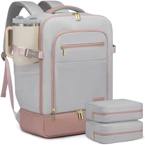 LOVEVOOK Travel Backpack for Women with Shoes Compartment,40L Personal Item Travel Bag Flight Approved Carry On Backpack with 2 Packing Cubes,Large Casual Weekender Luggage Daypack