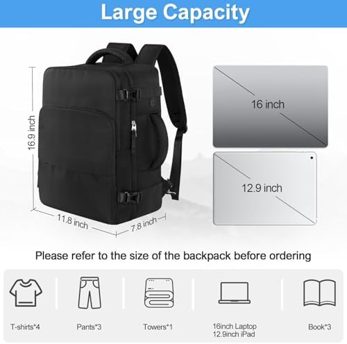 Travel Backpack for Men Women, Personal Item Travel Bag with Multi-Pockets, Airline Approved Carry on Backpack Fits 16inch Laptop, Waterproof Casual Backpack for College,Travel, Work - Image 3