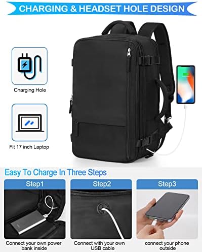 Travel Backpack For Women Men Airline Approved, Carry On Backpack, 17 inch Laptop Backpack, Waterproof Casual Outdoor Luggage Weedender Bag, Hiking Backpack(Black) - Image 5