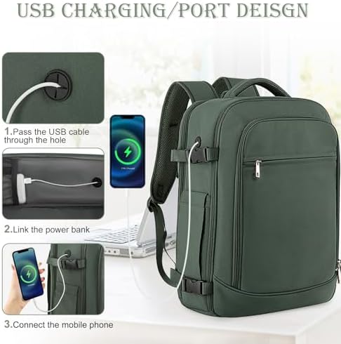 Carry on Backpack, Flight-approved Backpack for Traveling, 40L Personal Item Travel Backpack, Peacock Green - Image 6