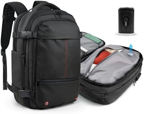 travel inspira Airback Backpack for Travel, 60L Expandable Vacuum Backpack with Electric Vacuum Pump, Water-Resistant & TSA Anti-Theft for Airplane Vacuum Seal Compression Air-Seal Bag for Travel