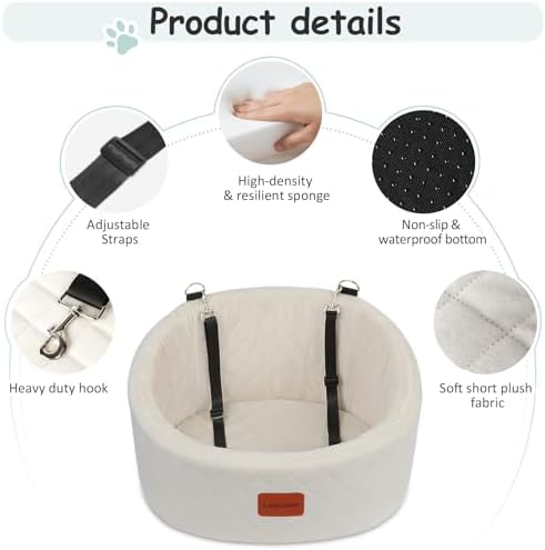 Dog Car Seat for Small Dogs,Comfy Pet Travel Car Bed with 2 Clip-On Leashes,Fully Removable & Washable,Non-Slip Base with Seatbelt Channle,Easy to Install (Beige, Small) - Image 3