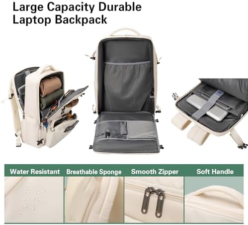 40L Waterproof Travel Backpack for Men & Women, Airline Approved Carry on Laptop Backpack, 17.3 Inch, with Detachable Crossbody Bag,Beige - Image 7